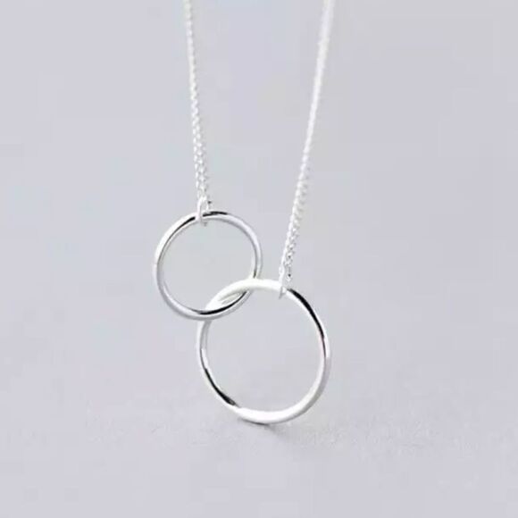 New Sterling Silver Double Circle Necklace - Picture 8 of 8